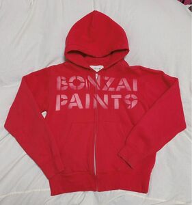 希少　レア　Bonzaipaint　バンザイペイント　裏起毛　スウェット　ジップ　パーカー　長袖　赤　男女兼用　メンズ　レディース