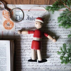 [ red clothes put on .uten doll ] Vintage Europe wooden doll join tedo doll ** Vintage Jointed Wooden Doll*