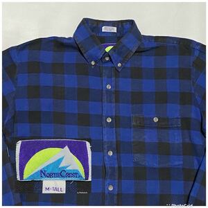 90's NORTH CREST ブロックチェック ボタンダウン ライトネルシャツ Mサイズ ビンテージ古着 90年代 80's vintage