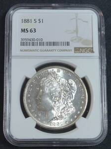 ☆★アメリカ 1$銀貨 1881年 NGC MS63★☆