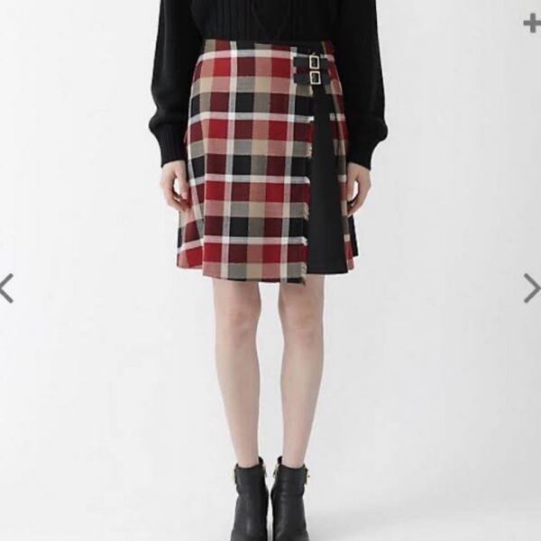 完売色 新品未使用 クレストブリッジチェックハーフループツイードキルトミニスカート BURBERRY 36サイズ レッド