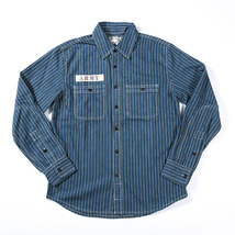 ヴィンテージ ワーク コットンピンストライプデニム長袖シャツ　ダンガリーアメカジ レトロwork shirt　Ｓ～XL　　グレーブルー_画像1