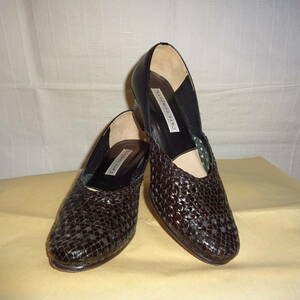 Cure comfortkyua comfort mesh pumps leather made 23EEE heel 4.8cm Brown × black made in Japan 