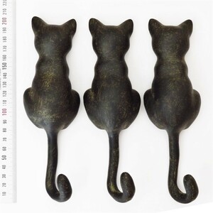 猫グッズ 猫雑貨 猫柄 テールハンガー キャットフック 壁掛けフック 鍵掛 小物掛 レジン製 幅6cm×長さ20cm×厚さ4cm 3個セット 未使用