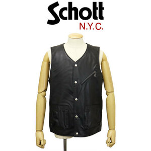 Schott (ショット) 2251003 CP22 PATCH POKET LEATHER VEST パッチポケット レザーベスト 10BLACK S