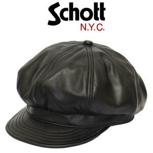 Schott (ショット) 2974001 3129113 LEATHER NEWSBOY CAP レザー ニュースボーイ キャップ キャスケット 09(10) BLACK M