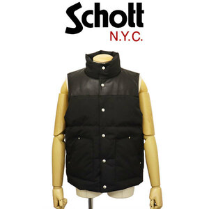 Schott (ショット) 2257006 CLASSIC LEATHER COMBI DOWN VEST クラシック レザーコンビ ダウンベスト 10BLACK M