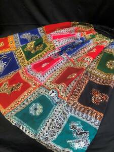  new goods hand made patchwork ethnic bandana remake long skirt * flair skirt W rubber maxi height Indonesia 