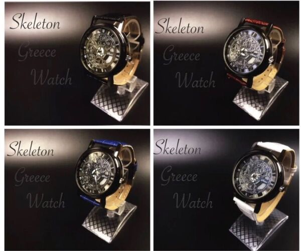 腕時計 時計 メンズ ステンレススチール 高品質 レザー 革 ベルト アナログ クォーツ ビジネス ウォッチ ギリシャ文字 時計