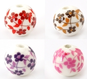  ceramic beads 4 piece insertion flower pattern Asian beads handmade accessory raw materials Mix size 12mm