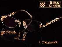 【流】高級眼鏡 K18＆K14WG 鼈甲細工眼鏡 重量33g ケース付 TH834_画像2