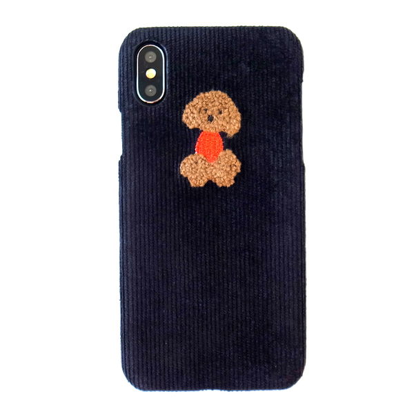 ★SALE★ トイプードル 刺繍 コーデュロイ iPhone11Pro ケース ブラック 液晶フィルム付き