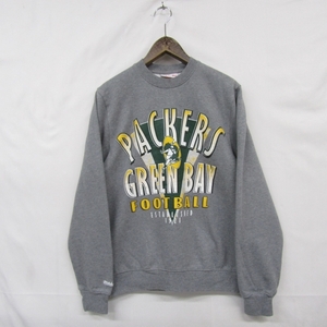 サイズ M Mitchell&Ness NFL PACKERS 大判 プリント スウェット トレーナー 裏起毛 パッカーズ グリーンベイ 灰 古着 ビンテージ 2N1409