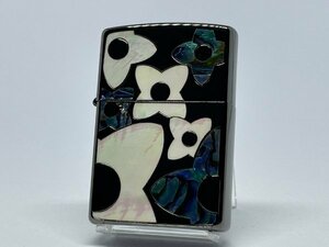 送料無料 ZIPPO[ジッポー]両面加工 シェルフラワー BK ブラック 1201S836