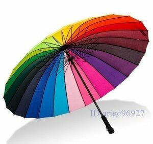 X598☆新品女性 男性 ハンドル 傘レインボー傘 雨