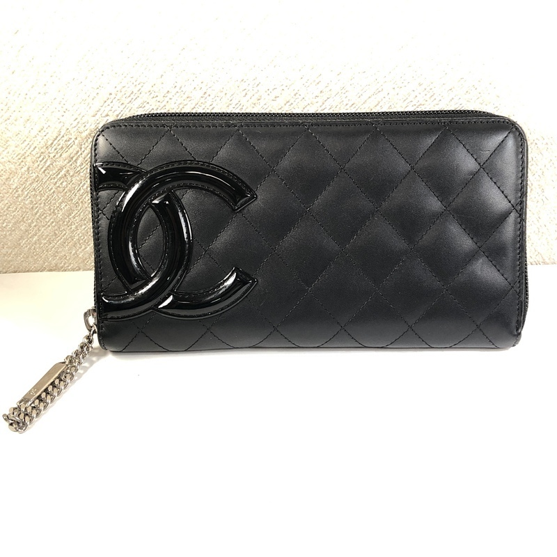 シャネル カンボンライン 長財布 ラウンドファスナー ブラック×ピンク ...
