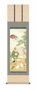 Art hand Auction Hanging scroll, high-definition art painting, purely domestic hanging scroll, auspicious zodiac good luck painting, Yuhei Ukai ``Daikoku lucky rabbit picture'', shakusan, onyx windchin, insect repellent incense service, painting, Japanese painting, flowers and birds, birds and beasts