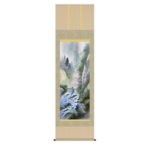 Art hand Auction 掛け軸 掛軸 純国産掛け軸 床の間 山水画 ｢四季彩遷(桜花爛漫) 春｣ 小林秀峰 尺五 桐箱畳紙収納 オニックス風鎮 防虫香サービス, 絵画, 日本画, 山水, 風月