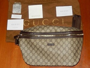 新品 新古 付属 グッチ GUCCI GG総柄 PVC 加工 ボディバッグ レザー 本革 部位 メンズ 兼用 ミニショルダーバッグ 鞄 バックイタリア製