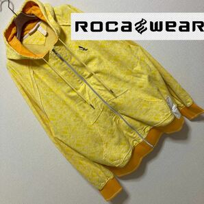 Vintage■ROCAWEAR ロカウェア■ビッグシルエット 総柄 パーカー L イエロー オレンジ ジップアップ フーディー スウェット ヒップホップ