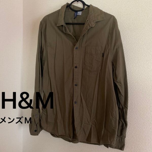 カーキ　シャツ　メンズ　h&m 長袖シャツ メンズシャツ