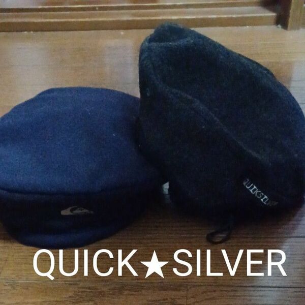 美品★QUICKSILVER　ベレー帽2点　キッズ・レディース　紺・グレー　紐調整付