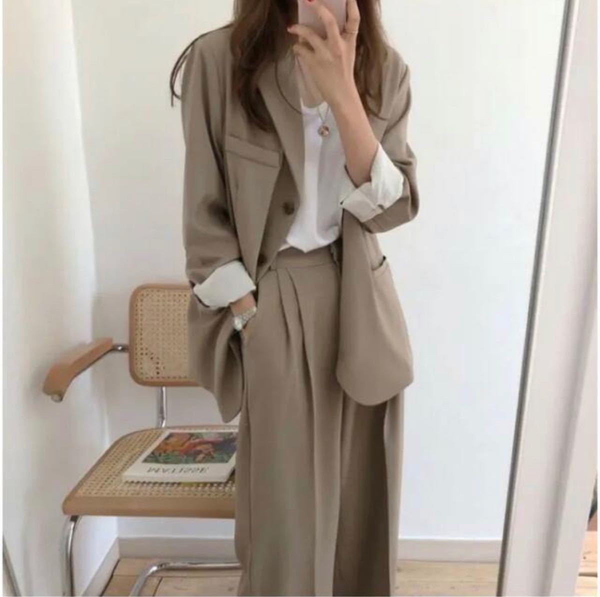 未使用品 ロングジレジャケット&パンツ3点セット ベージュ LL