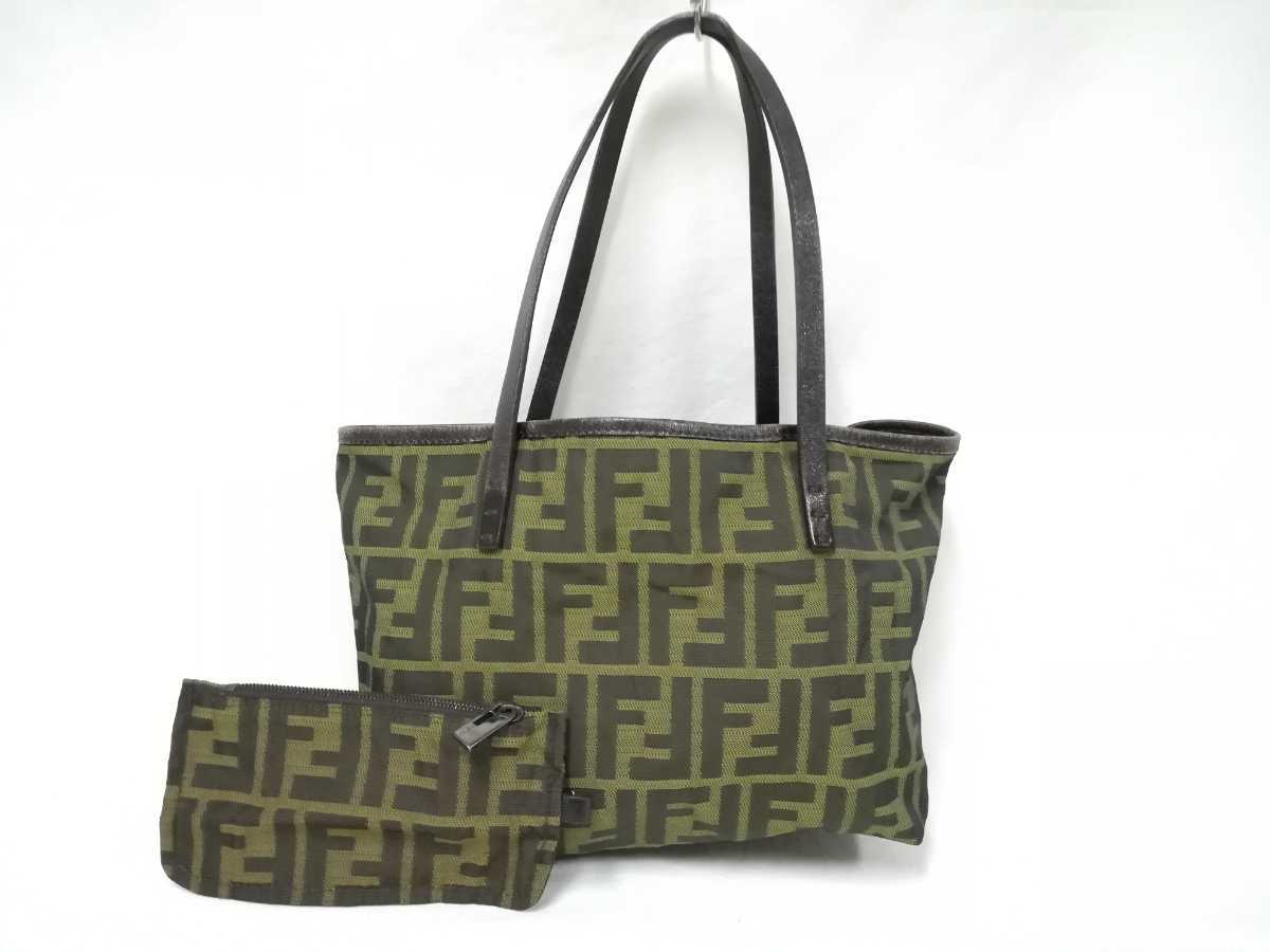 全品特価』 4個 専用【FENDI】ハンドバッグ キャンバス カーキ ズッカ