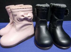 K22/ new goods 2 pairs set 14.0cm baby rib boots simf.nik pink & black warm shoes shoes 