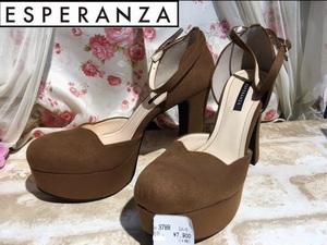 3788/ new goods 24.5cm Esperanza ESPERANZA beautiful legs pumps Brown thickness bottom ankle strap regular price 7900 jpy 