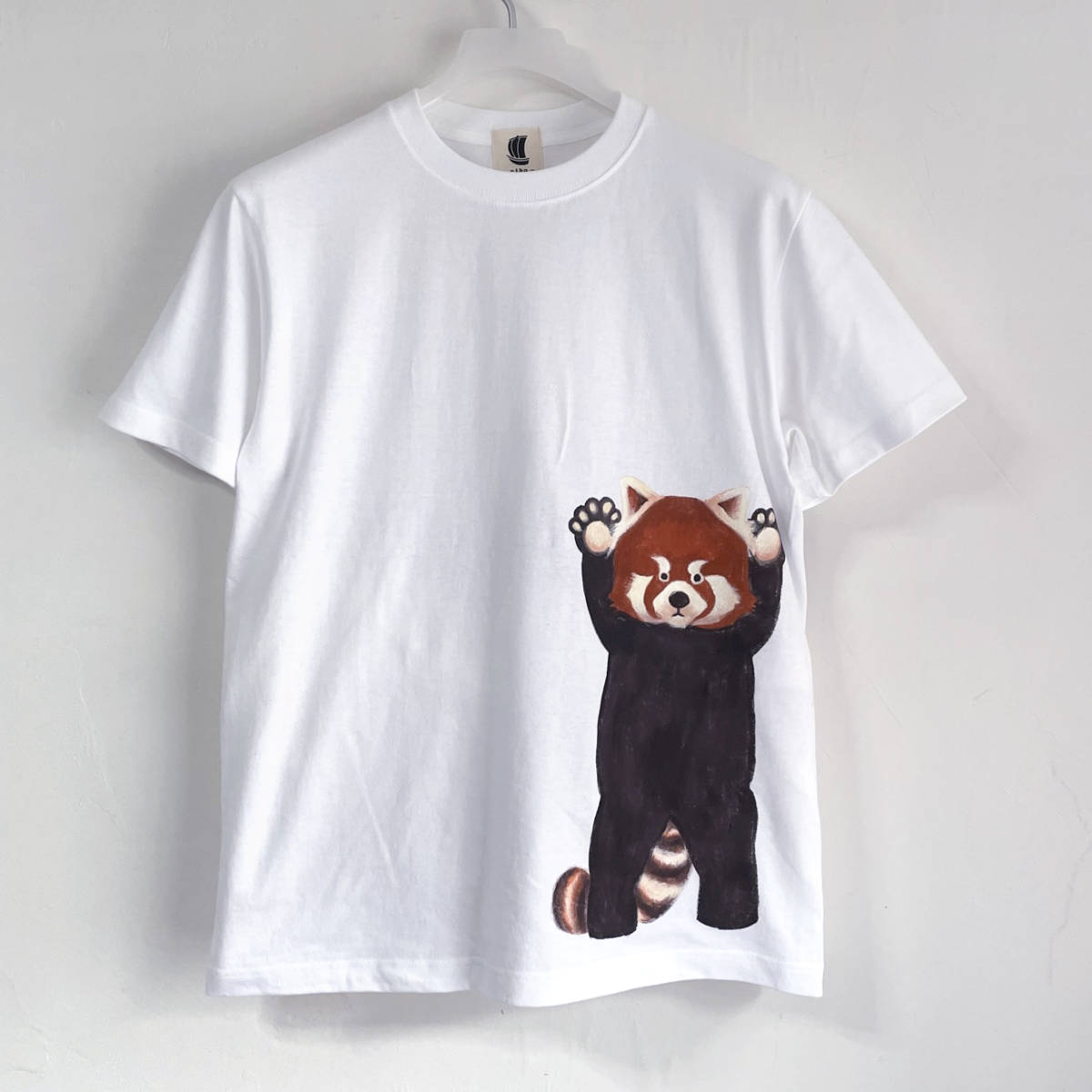Men's T-shirt, size L, white, Lesser Pan pattern T-shirt, white, handmade, hand-painted T-shirt, animal, Large size, Crew neck, Patterned