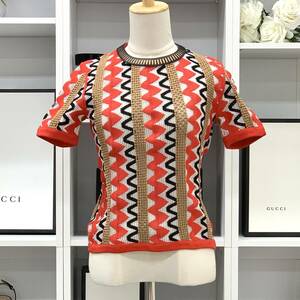 5501 Vuitton poly- Pro pi Len mesh short sleeves knitted tops multicolor 