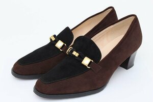  shoe guarantee Lee oo ta suede Loafer tea n key heel shoes shoes Italy made lady's 6 size Brown SHOE GALLERY OTA