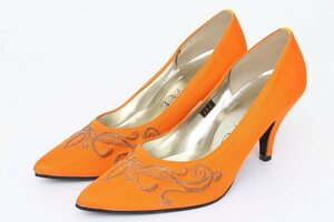 プチフィルズ パンプス ポインテッドトゥ 刺繍 日本製 シューズ 靴 レディース 23cmサイズ オレンジ Petit Fils