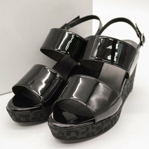 クエルチオーリ ウェッジソールサンダル バックストラップ エナメル ヒョウ柄 日本製 靴 レディース 24.5cmサイズ ブラック QUERCIOLI