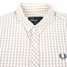 フレッドペリー 長袖シャツ チェック柄 ボタンダウン 胸ロゴ トップス メンズ XSサイズ ベージュ FRED PERRY_画像3