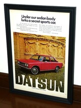 1972年 USA 70s vintage 洋書雑誌広告 額装品 Datsun 510 ダットサン (A4サイズ) / 検索用 ブルーバード 店舗 看板 ディスプレイ 装飾_画像1