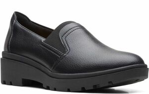 Clarks 23cm チャンキー ローファー スリッポン 軽量 レザー 厚底 ブラック ソフトインソール フラット フォーマル スニーカー RRR62