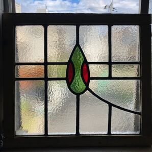 8s-905 アンティークステンドグラス 花蕾柄/格子柄 1920年代英国製/イギリス製