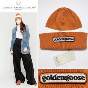 新品 定1.54万 ゴールデングース ロゴ ニットキャップ ビーニー オレンジ ニット帽 レディース GOLDEN GOOSE HAT SYRMA 2018aw