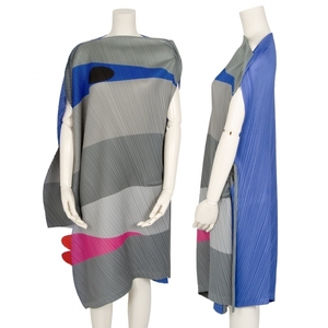  Issey Miyake ISSEY MIYAKE IKKO TANAKA rice field middle light Facefei Sprint pleat deformation One-piece blue other 3 [ lady's ]