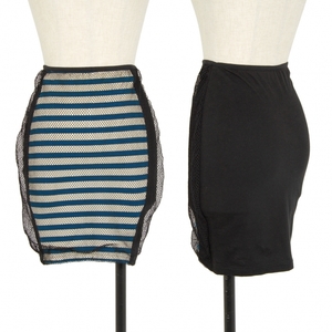  Junior Gaultier JUNIOR GAULTIER net Layered marine border stretch skirt black blue white 40 [ lady's ]