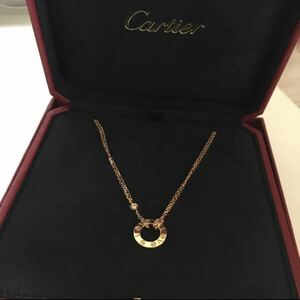  Cartier ネックレス ラブサークル ダブルチェーン 1ポイント ピンク サファイア 1ポイント ダイヤモンド K18PG