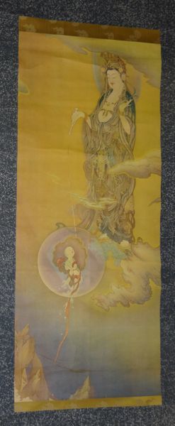 Rare Antique Father of Modern Japanese Painting Kano Hogai Sad Mother Kannon Mizuko Mizuko Nihon Umbilical Cord Prayers for Happiness in the Afterlife Buddhist Painting Paper Scroll Painting Japanese Painting Antique Art, Artwork, book, hanging scroll