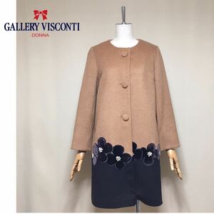 [ beautiful goods ]GALLERY VISCONTI guarantee Lee Visconti flower sleeve ribbon no color coat long coat size 2/M corresponding beige × Brown 