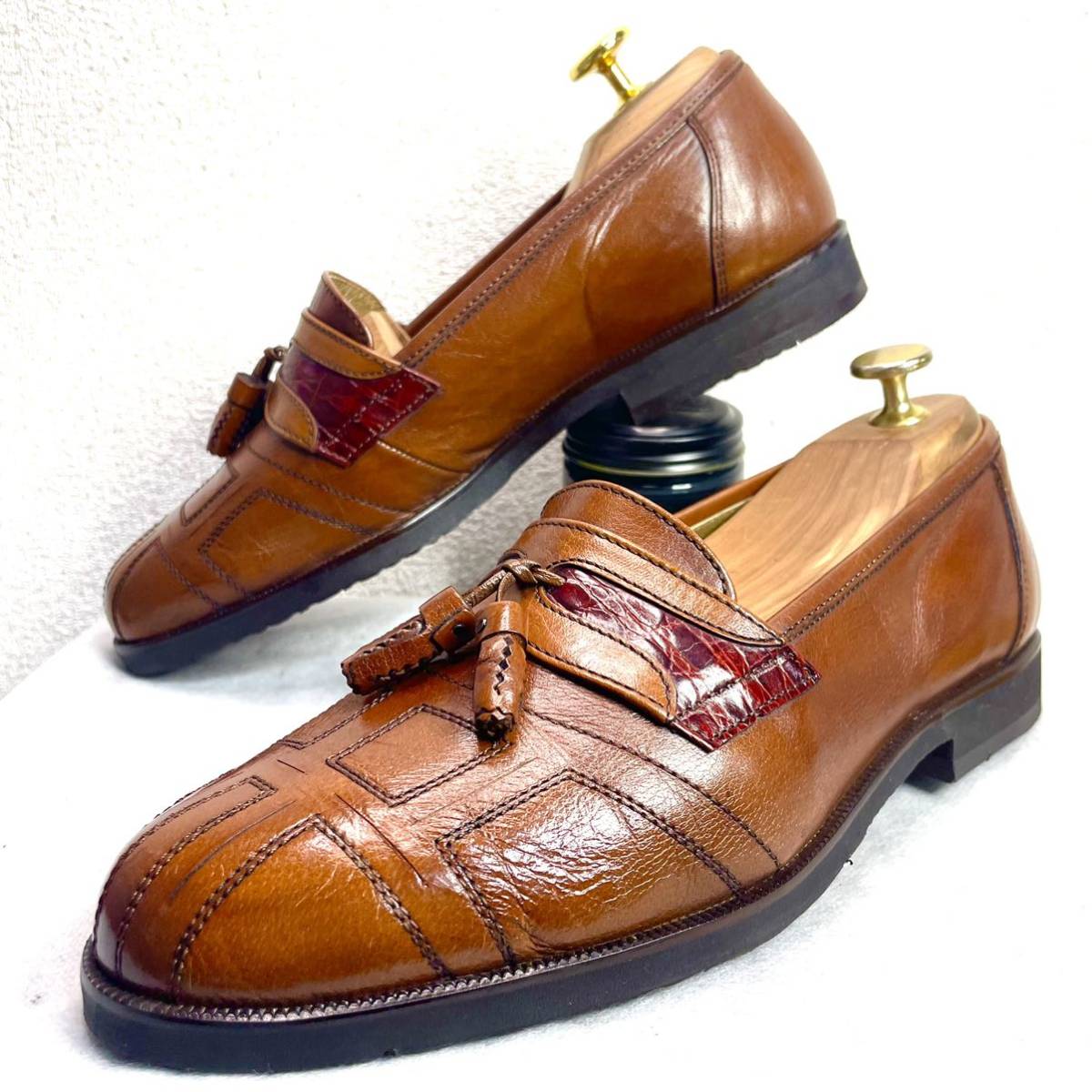 未使用 SANTONI 7 14944 ドレスローファー 茶 箱付 保存袋付 靴 ドレス