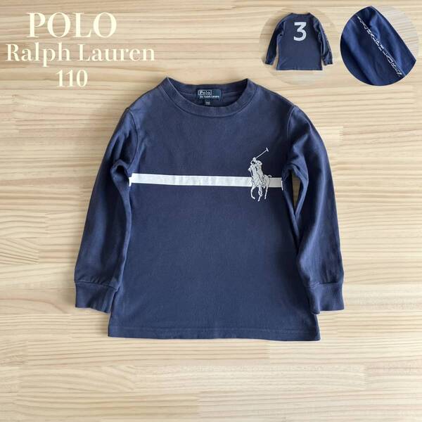 ■ POLO by RALPH LAUREN ラルフローレン ■ Tシャツ ロンT ネイビー ■ ポロ ナンバー 袖のロゴ文字 ■ キッズ 110 男の子 ユニ■ /