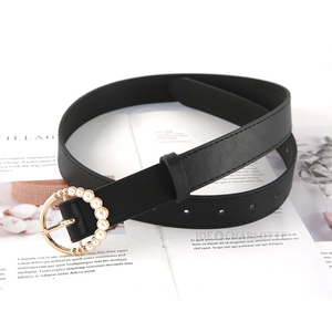 [ black ] three day month pearl leather belt Circle buckle jpy type dress One-piece .