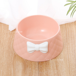 [ pink 1 point ]3D ribbon attaching cat dog for pets bait inserting hood bowl water inserting bait plate 