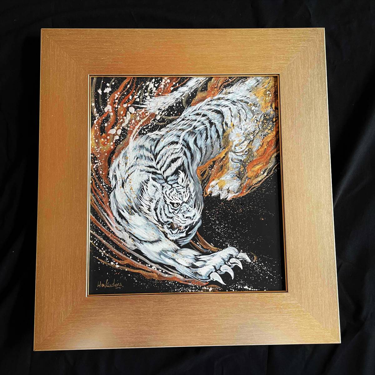 ☆Moderner Tuschemaler, Künstler Hakudo, Handgemaltes Werk „Weißer Tiger des Herbstgottes, mit Echtheitszertifikat, hochwertige Rahmung, Box enthalten / Moderne Kunst, KUNST, Malerei, Tiger, Kostenloser Versand ♪, Kunstwerk, Malerei, Andere